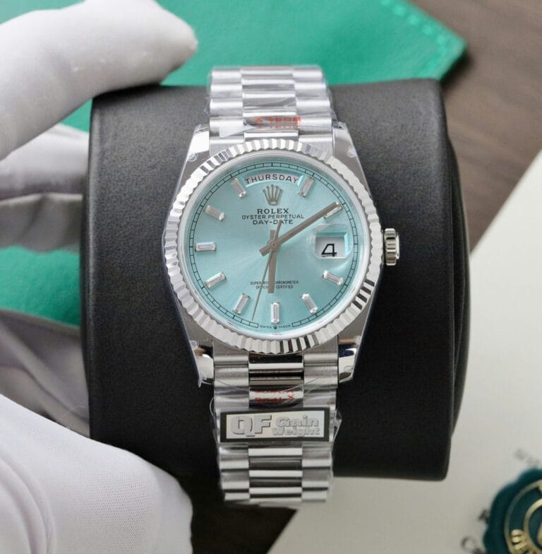 Rolex Day-Date 128236 36mm SS (QF Super Clone) Ice Blue Dial on Stainless Steel Oyster Bracelet – Self-Winding Automatic