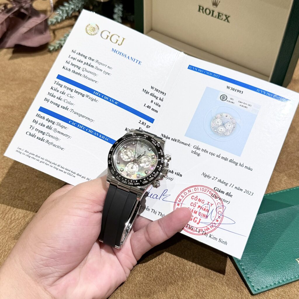 Rolex Daytona 40mm SS (Super Clone) Mother of Pearl Dial with Moissanite Diamonds – Calibre 4130 Automatic
