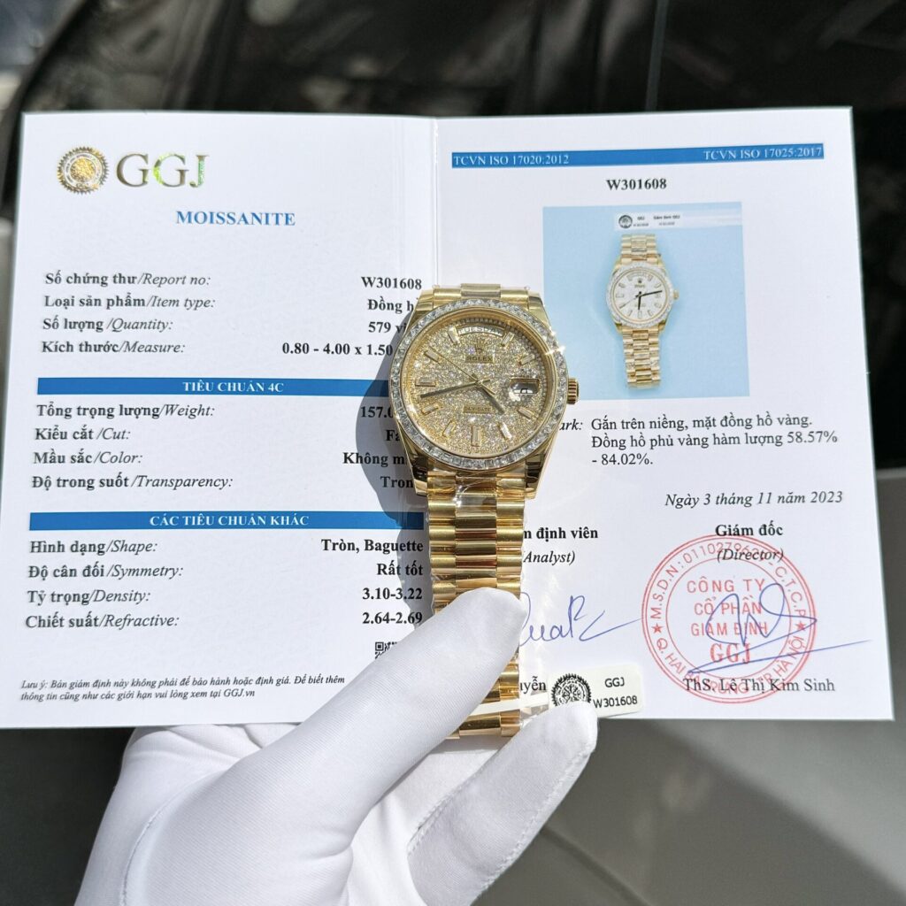 Rolex Day-Date 40mm Gold Wrapped (Super Clone) Diamond Moissanite Baguette Bezel – Rolex 3255 Clone