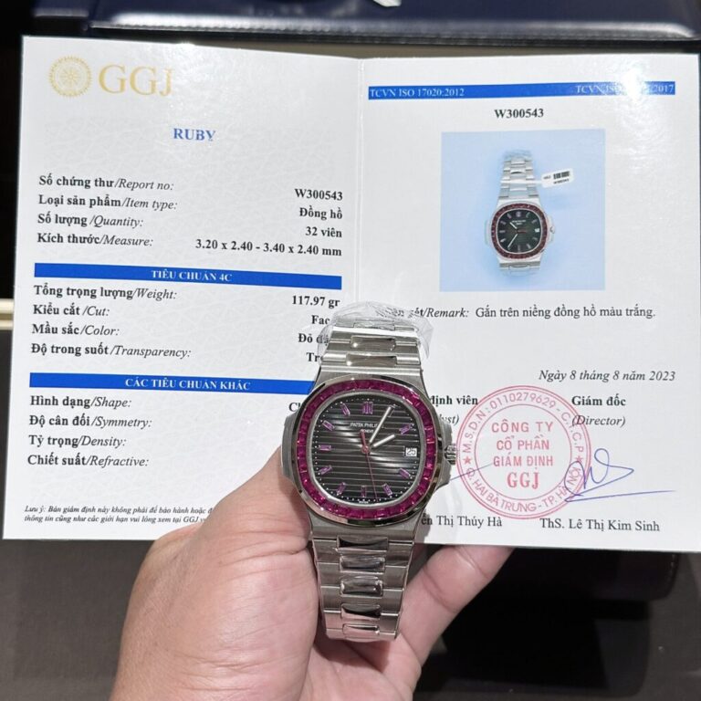 Patek Philippe Nautilus 5723 40mm SS (Super Clone) Gray Dial with Red Ruby Stone Bezel – Automatic Chronograph