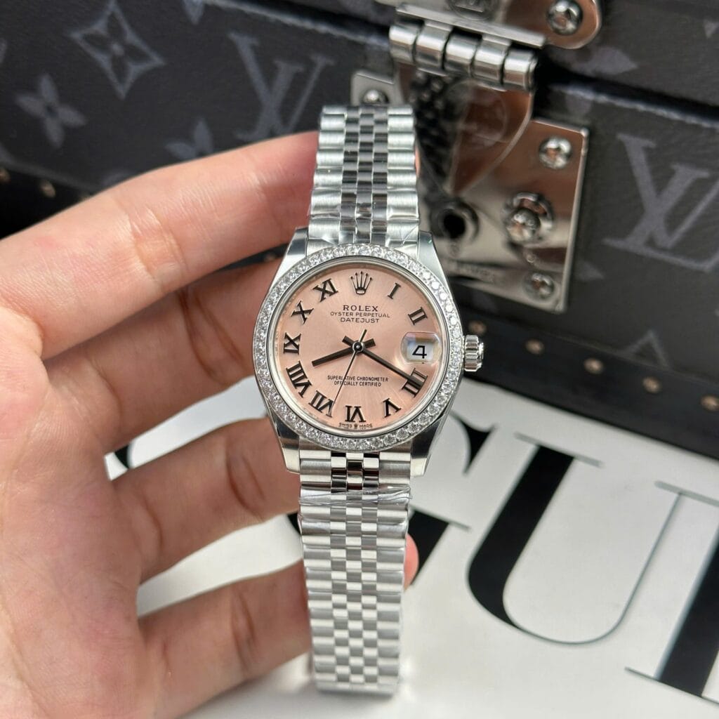 Rolex DateJust 31mm SS (THB Super Clone) Pink Dial with CZ Diamond Bezel – Automatic Movement