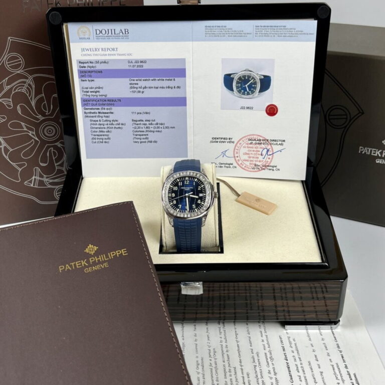 Patek Philippe Aquanaut 5168G 42.2mm SS (Super Clone) Blue Dial with Custom Moissanite Baguette Diamonds on Rubber Strap