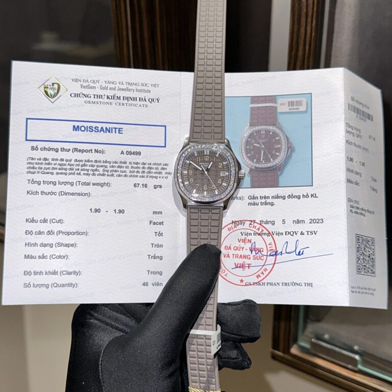 Patek Philippe Aquanaut 5067A 35.6mm SS (Super Clone) Custom Moissanite Diamonds Bezel – Slate Grey Dial on Tropical Rubber Strap
