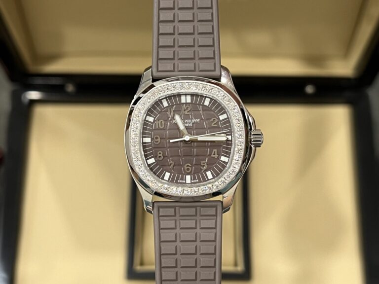 Patek Philippe Aquanaut 5067A (Super Clone) 35.6mm SS Stone Bezel Grey Dial on Rubber Strap – Automatic 28,800 vph