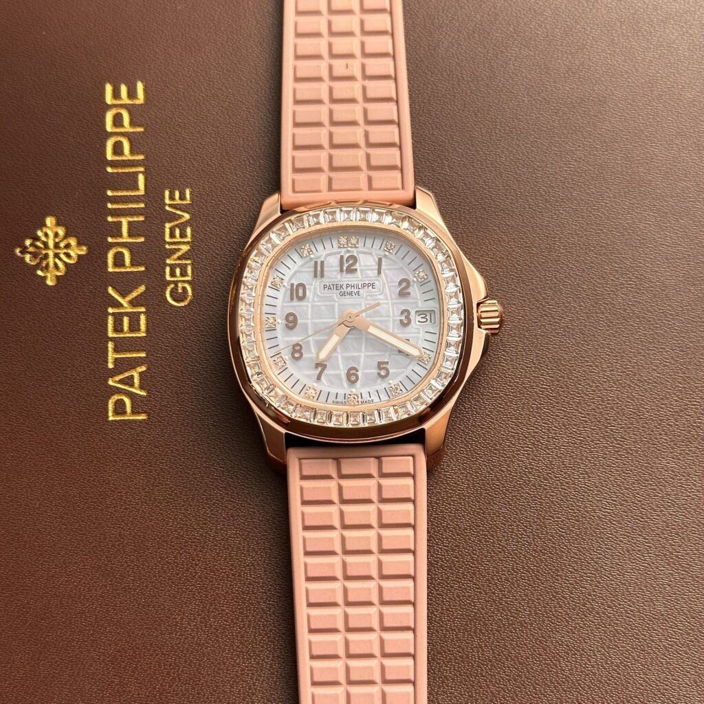 Patek Philippe Aquanaut 5072R (Super Clone) 35.6mm Rose Gold Diamond Bezel on Pink Leather Strap – Calibre 324 S$ Automatic