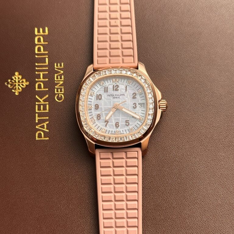 Patek Philippe Aquanaut 5072R (Super Clone) 35.6mm Rose Gold Diamond Bezel on Pink Leather Strap – Calibre 324 S$ Automatic