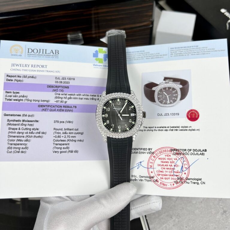 Patek Philippe Aquanaut 5167 40mm SS (3K Super Clone) Black Dial with Custom Moissanite Diamonds on Rubber Strap – Calibre 324 S C