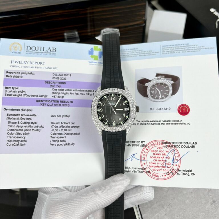 Patek Philippe Aquanaut 5719 40mm SS (Super Clone) Moissanite Diamond Bezel – Black Dial on Rubber Strap