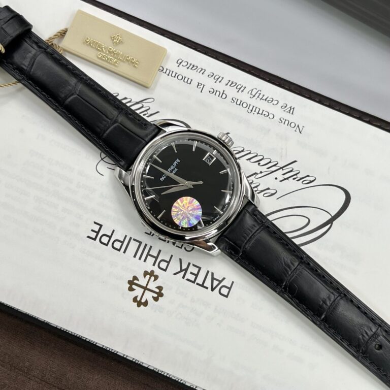Patek Philippe Calatrava 5227G 39mm White Gold (GR Factory Super Clone 1:1) Black Dial on Leather Strap – Calibre Patek Philippe Automatic