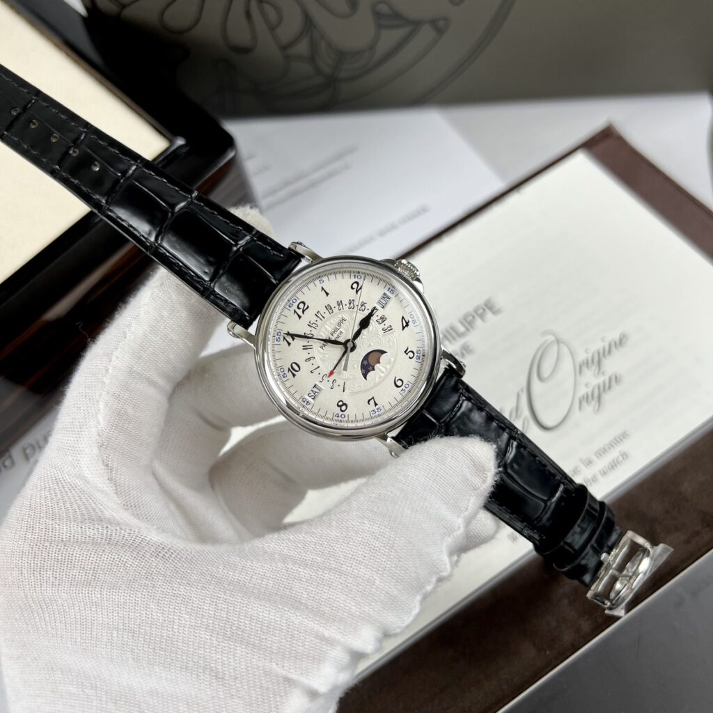 Patek Philippe Grand Complications 5159G 38mm White Gold (Super Clone) White Dial with Perpetual Calendar on Leather Strap – Hand-Wound Automatic