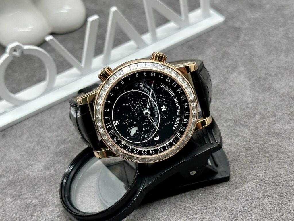 Patek Philippe Grand Complications 6104R 44mm Custom Solid Gold (Super Clone) Black Dial with Diamond Hour Markers on Solid Gold Bracelet – Calibre 240