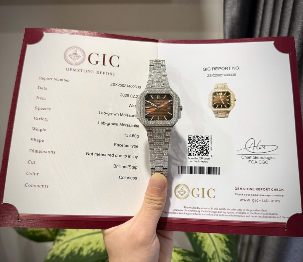 Patek Philippe Cubitus 5821 45mm Diamond-Encrusted Steel (Super Clone) Brown Dial with Full Diamond Bezel and Moissanite Crystal – Clone Patek Philippe Caliber Automatic