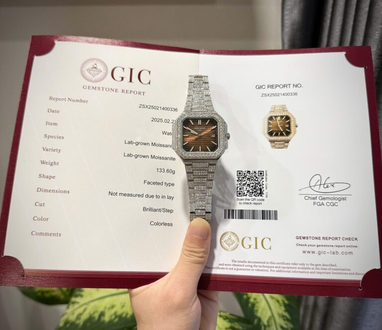 Patek Philippe Cubitus 5821 45mm Diamond-Encrusted Steel (Super Clone) Brown Dial with Full Diamond Bezel and Moissanite Crystal – Clone Patek Philippe Caliber Automatic