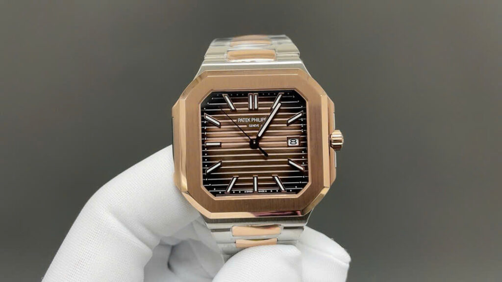 Patek Philippe Cubitus 5821 45mm Rose Gold (Super Clone) Chocolate Dial with Diamond Hour Markers on Brown Leather Strap