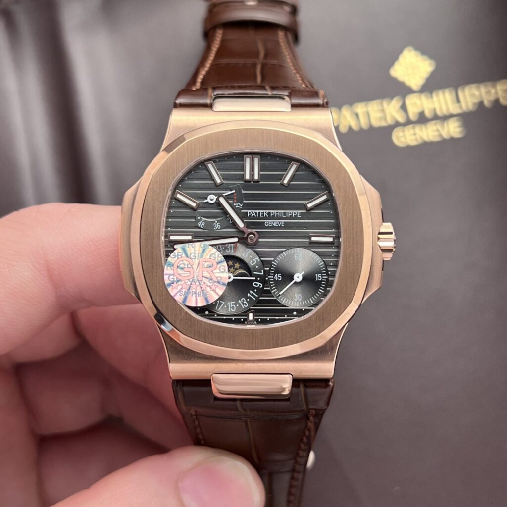 Patek Philippe Nautilus 5712R 40mm Rose Gold (GR Factory Super Clone) Brown Dial on Brown Leather Strap – Super Clone Calibre 240