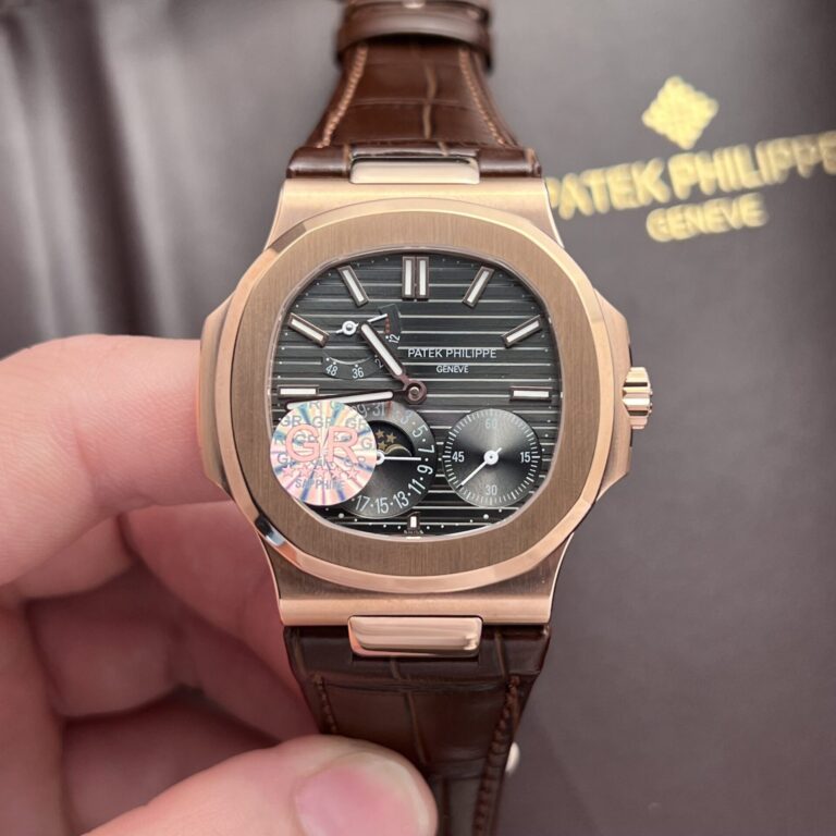 Patek Philippe Nautilus 5712R 40mm Rose Gold (GR Factory Super Clone) Brown Dial on Brown Leather Strap – Super Clone Calibre 240