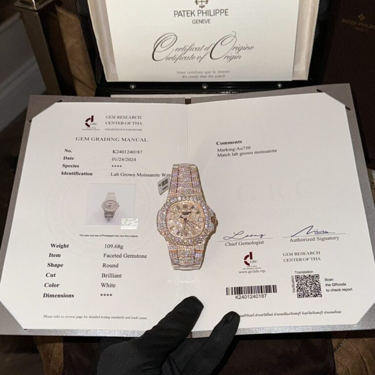 Patek Philippe Nautilus 5719 40mm Gold Wrapped (Super Clone) Moissanite Diamond Bezel & Dial – Custom Automatic