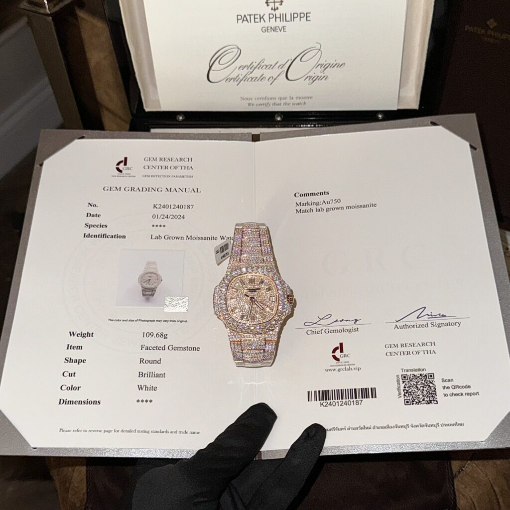 Patek Philippe Nautilus 5719 40mm Gold Wrapped (Super Clone) Moissanite Diamond Bezel & Dial – Custom Automatic