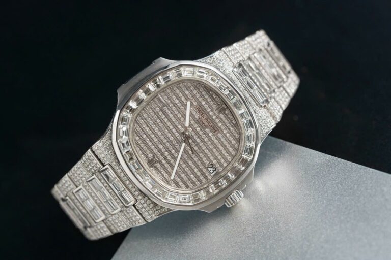Patek Philippe Nautilus 5719 40mm Diamond Encrusted Stainless Steel (Super Clone) Baguette Dial on Diamond Encrusted Bracelet – Automatic