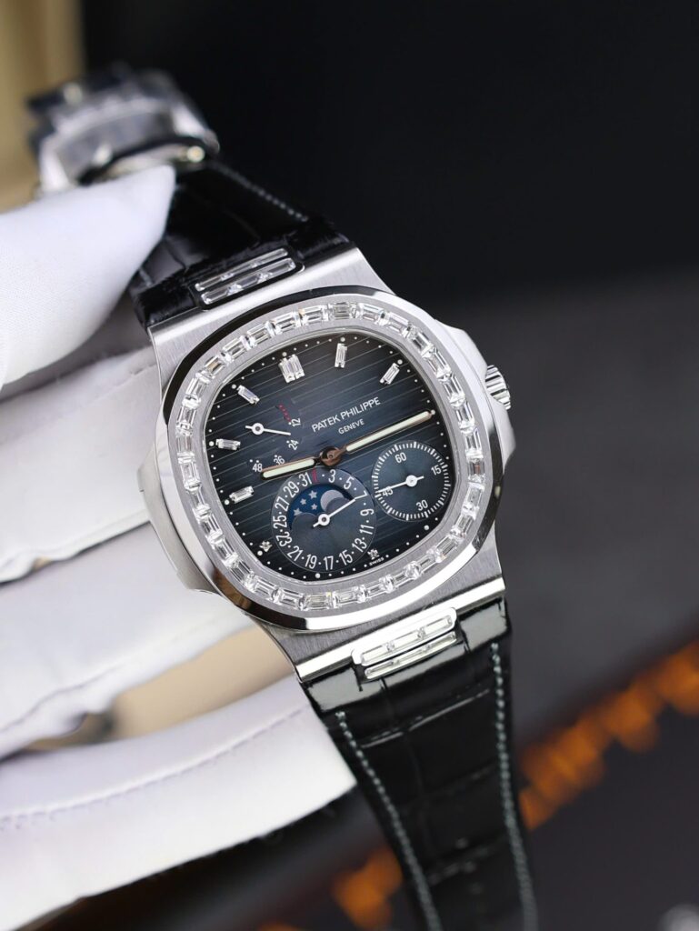 Patek Philippe Nautilus 5724 40mm SS (PPF Super Clone) Blue Dial with Diamond-Encrusted Bezel on Stainless Steel Nautilus Bracelet – Cal.324 S C