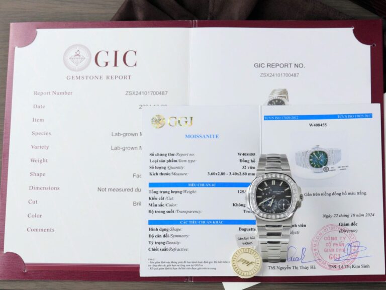 Patek Philippe Nautilus 5724G 40mm 18K White Gold Plated SS (Super Clone) Refined Dial with Custom Moissanite Baguette & Diamond Bezel – Swiss 2836-2