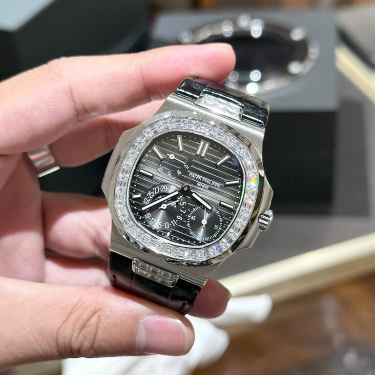 Patek Philippe Nautilus 5724G (GRF Super Clone) 40mm 18k White Gold Plated 316L Stainless Steel Diamond Encrusted Bezel Gray Dial – Automatic Caliber GRF