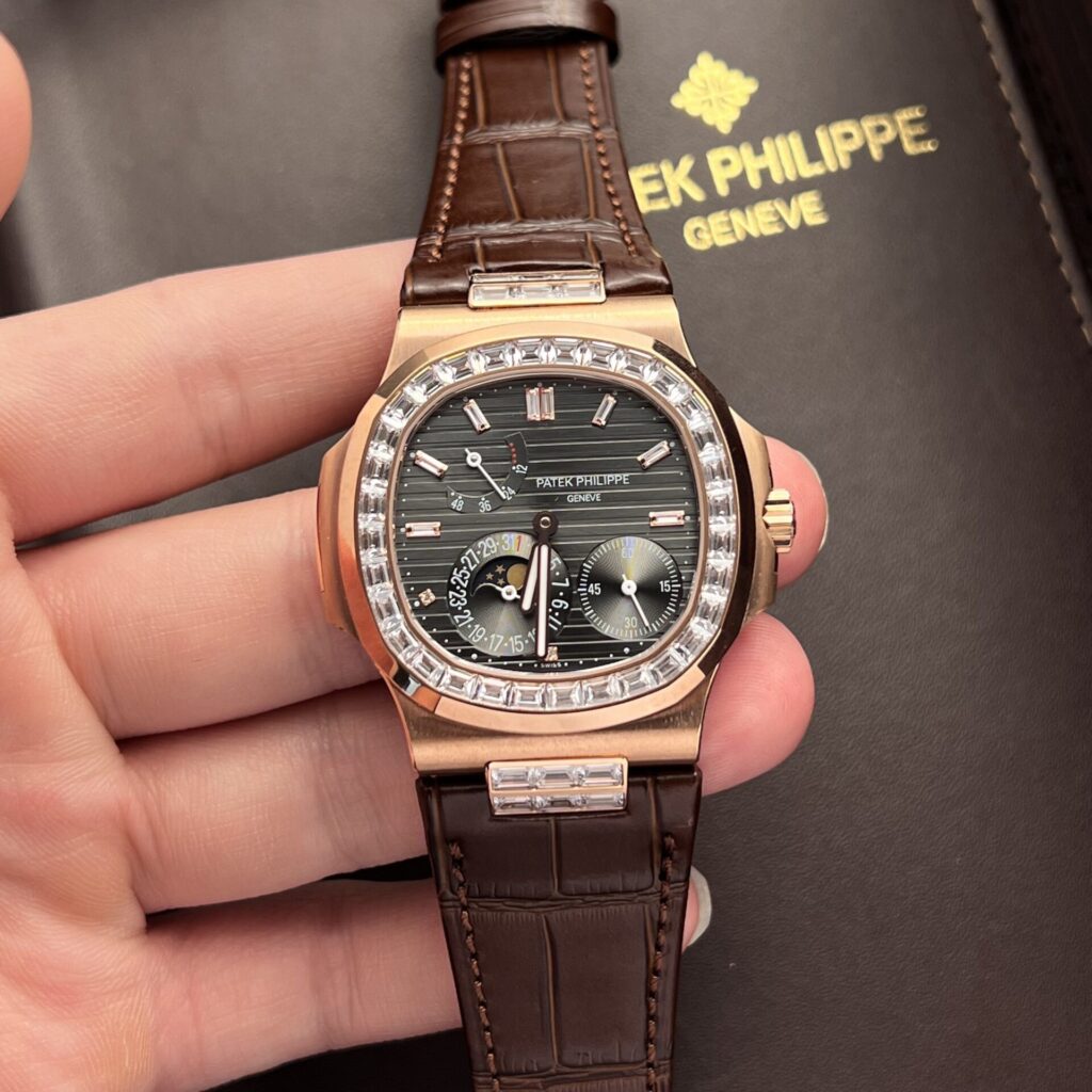 Patek Philippe Nautilus 5724R 40mm 18k Rose Gold (Factory GR Super Clone) Gray Dial with Diamond Bezel – Super Clone Patek 324 SC
