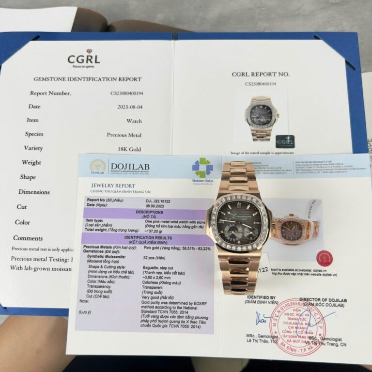 Patek Philippe Nautilus 5724R 40mm Gold Wrapped (PPF Super Clone) Gray Dial Encrusted with Moissanite Diamonds on Integrated Gold Bracelet – Automatic