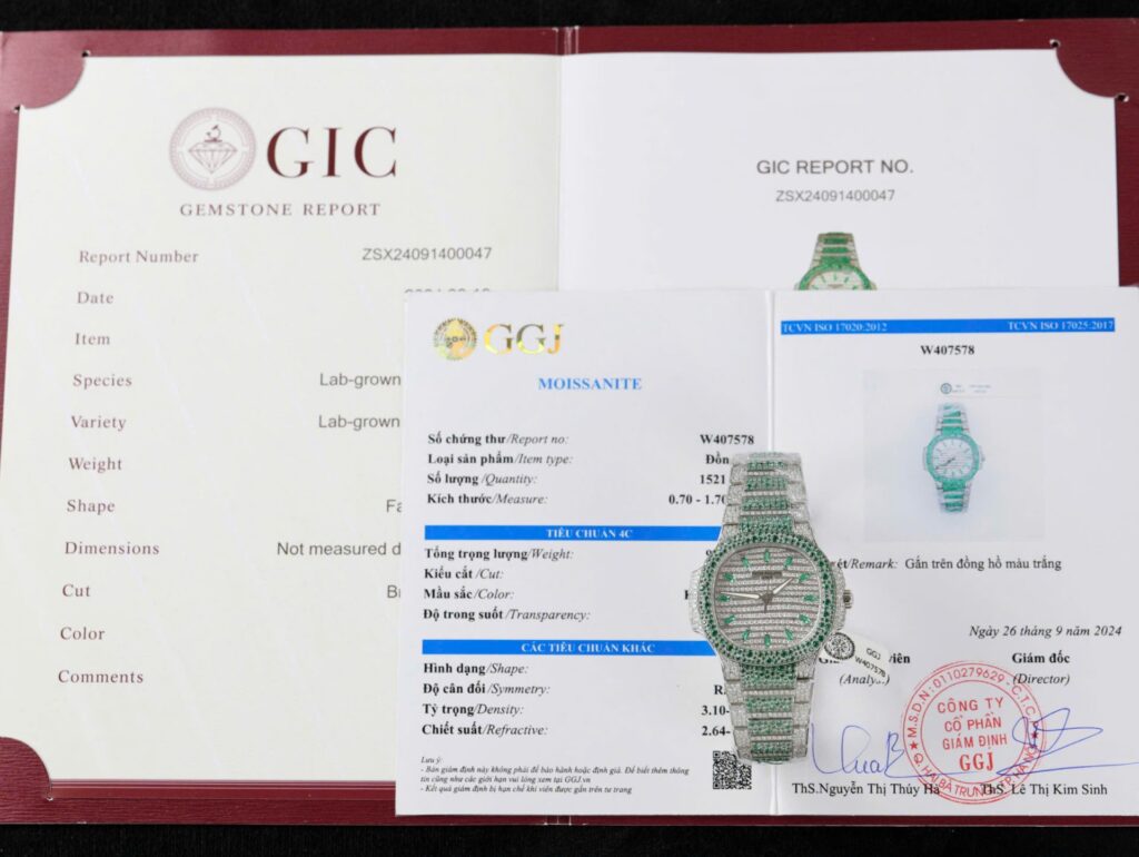 Patek Philippe Nautilus 7118 35.2mm SS (Super Clone) Custom Diamonds & Moissanite – Reflective-Skeletal Dial