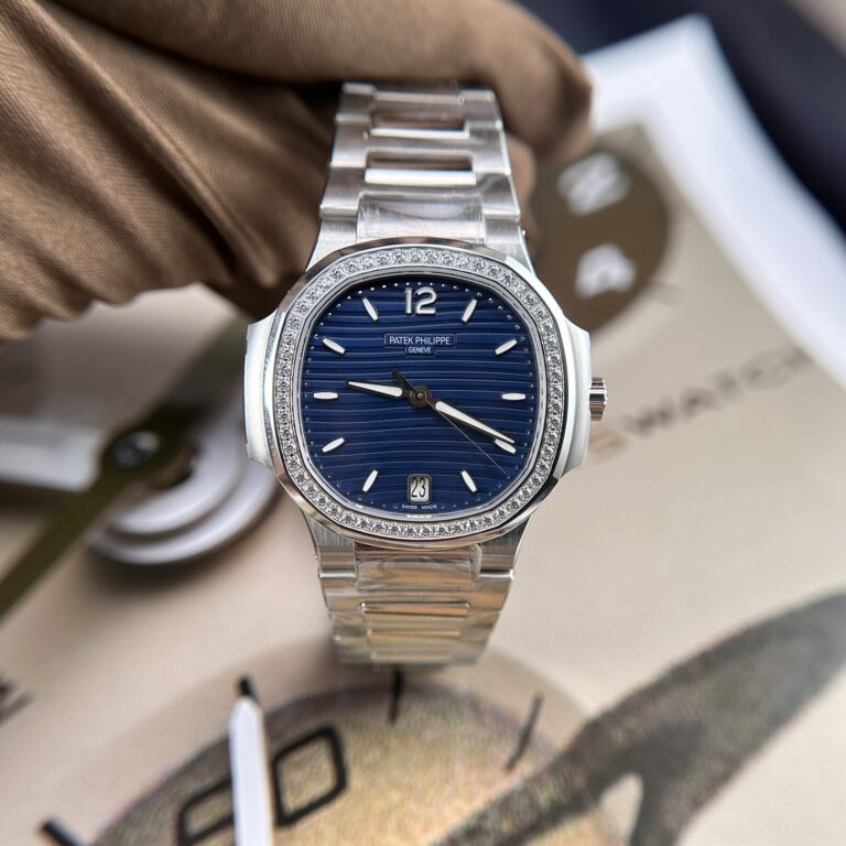 Patek Philippe Nautilus 7118 (Super Clone) 35.2mm SS Blue Dial with Stone Bezel – Automatic Chronograph