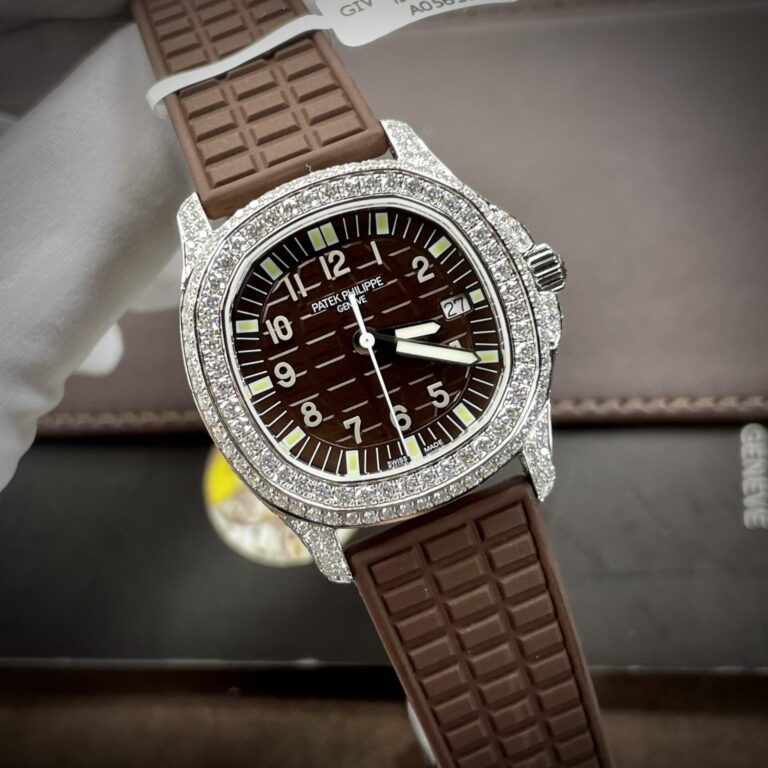 Patek Philippe Aquanaut 5067 35.6mm SS (Super Clone) Brown Dial with Custom Diamonds on Rubber Strap – Automatic Movement