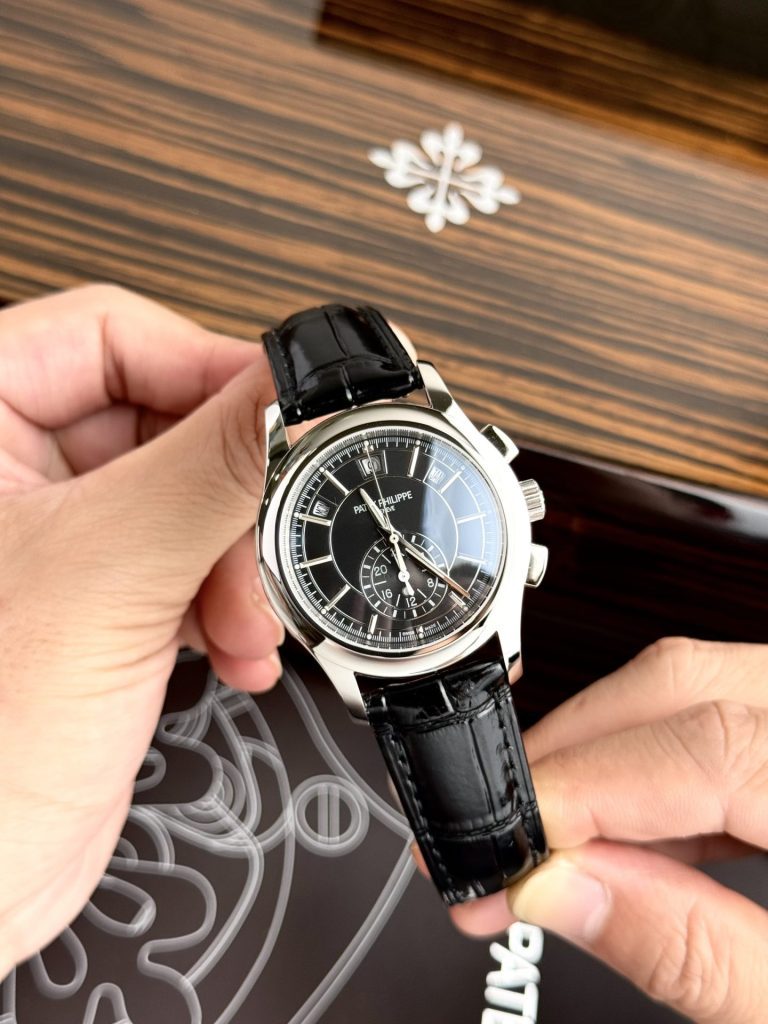 Patek Philippe Complications 5905G 42mm SS (Super Clone) Black Dial on Leather Strap – Calibre 5905G Automatic