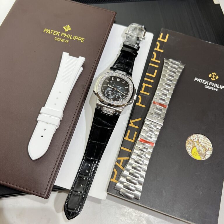 Patek Philippe Nautilus 5724G 40mm SS (Super Clone) Blue Dial with Diamond-Set Bezel on High-Quality Leather Strap