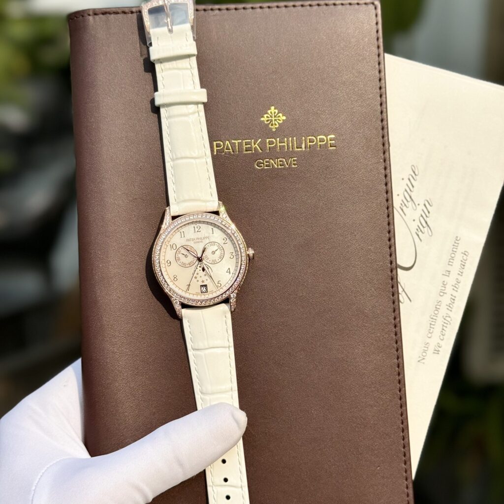 Patek Philippe Complications 4947R 38mm Rose Gold (Super Clone) Silver Dial on White Leather Strap – Calibre 324 S QA LU