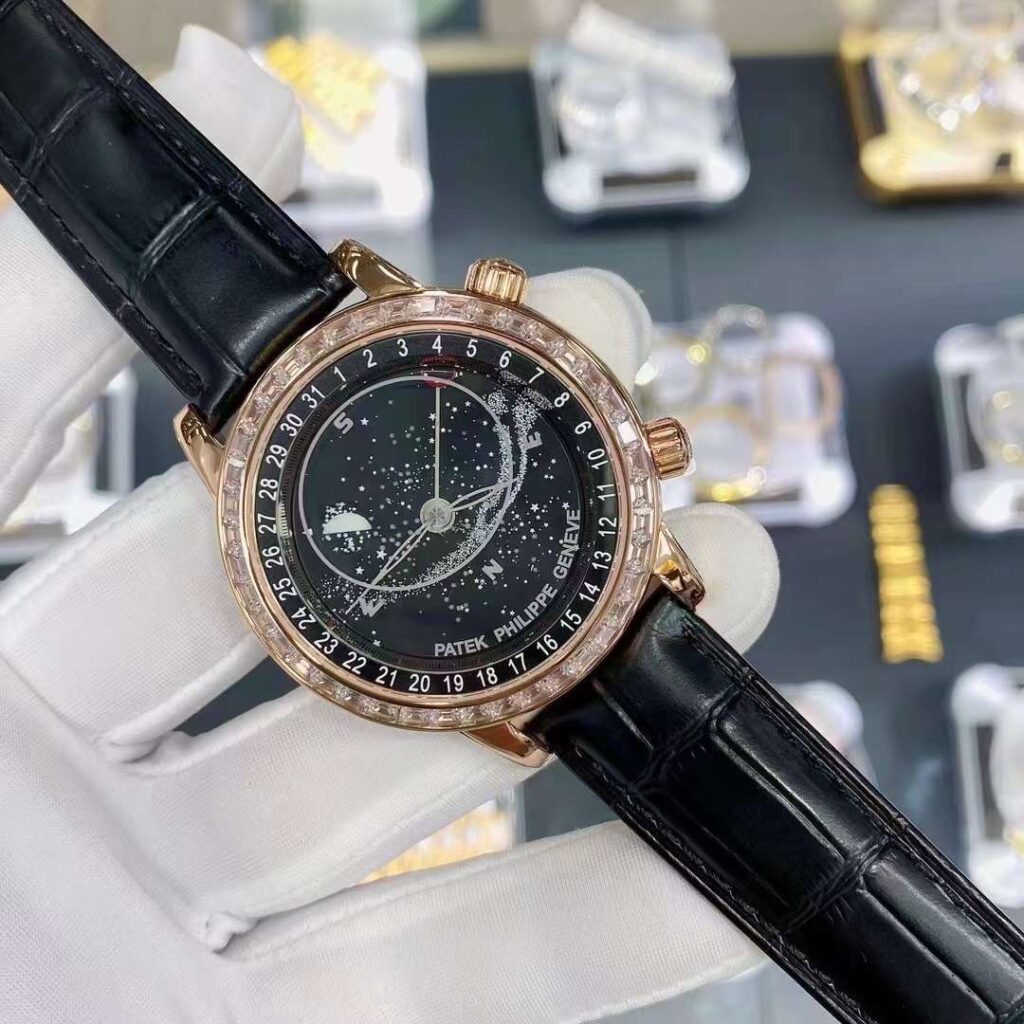 Patek Philippe Sky Moon Celestial 6104R (Super Clone) 40mm SS Black Dial on Leather Strap – Swiss Automatic