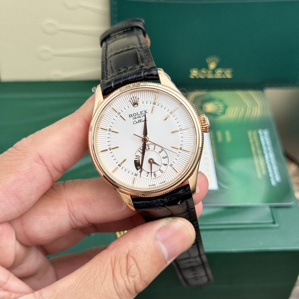Rolex Cellini 50525 39mm 18 ct Gold (Super Clone) White Dial on Leather Strap – Automatic Movement
