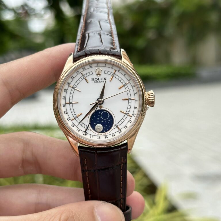 Rolex Cellini Moonphase 50535 39mm 18 ct Gold (Super Clone 1:1) Classic Dial on Leather Strap – Automatic Movement