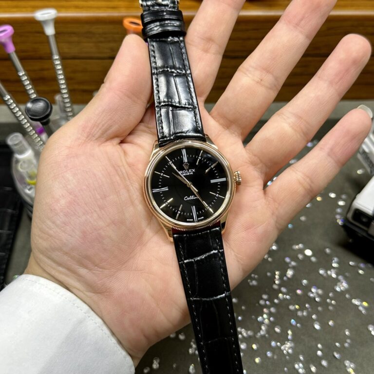 Rolex Cellini Time 50505 39mm 18 ct Gold (Super Clone) Black Dial on Leather Strap – Automatic Movement