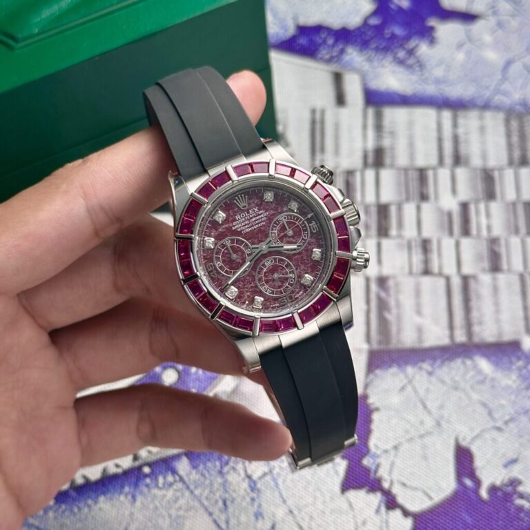 Rolex Daytona 116519 40mm SS (Super Clone) Rubellite Dial on Rubber Strap – Calibre 4130