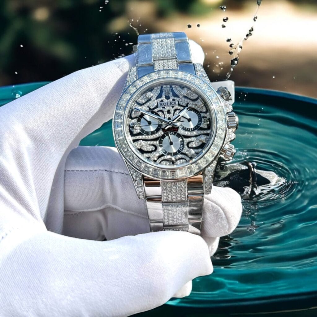 Rolex Cosmograph Daytona Eye Of The Tiger 40mm SS (Super Clone) Diamond-Studded Bezel with Moissanite Diamonds on Oyster Bracelet