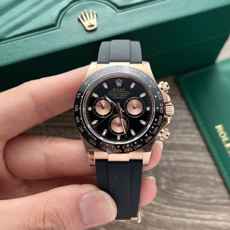 Rolex Cosmograph Daytona 116515LN 40mm Everose Gold – BT Factory Super Clone – Black Dial, Ceramic Black Bezel, Oysterflex Rubber Strap – Super Clone Calibre 4130 Automatic