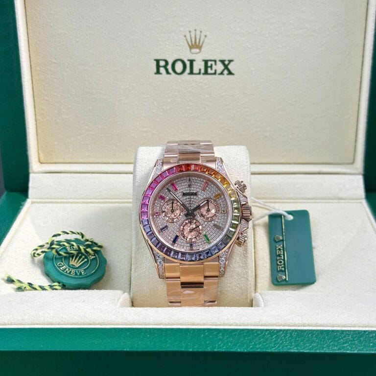 Rolex Cosmograph Daytona 116595 40mm 904L Steel (BT Factory Super Clone) Black Dial with Diamond Hour Markers and Rainbow Crystal Bezel – Calibre 4130 Automatic