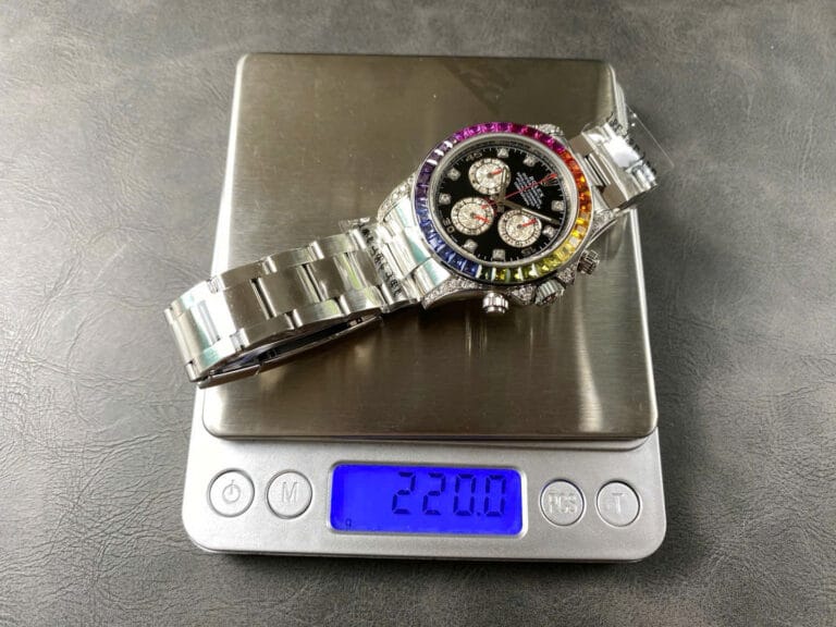 Rolex Cosmograph Daytona 40mm Oystersteel (Best Super Clone) Black Dial with 36 Rainbow Sapphire Indexes – Automatic Chronograph