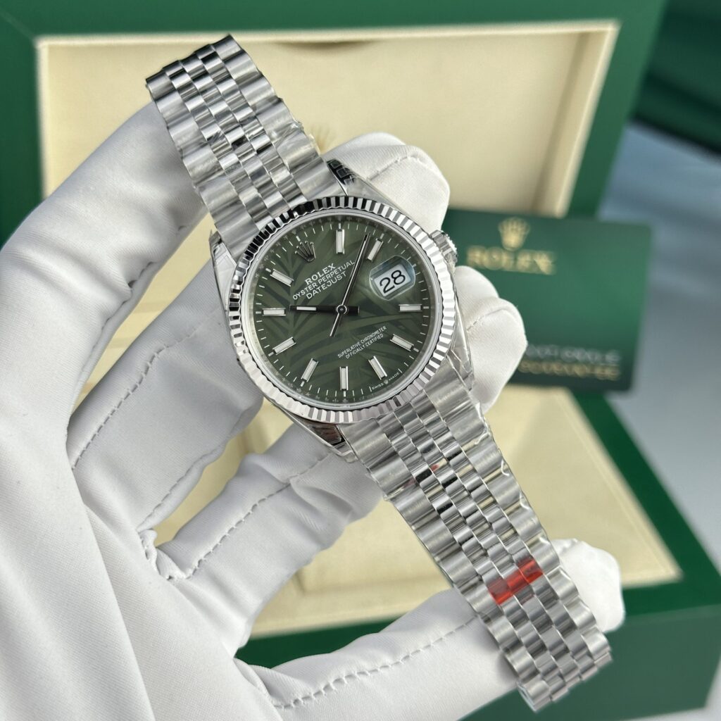 Rolex DateJust 126234 36mm SS (VS Factory Super Clone) Green Dial with White Gold Fluted Bezel on Stainless Steel Jubilee Bracelet – Caliber 3135