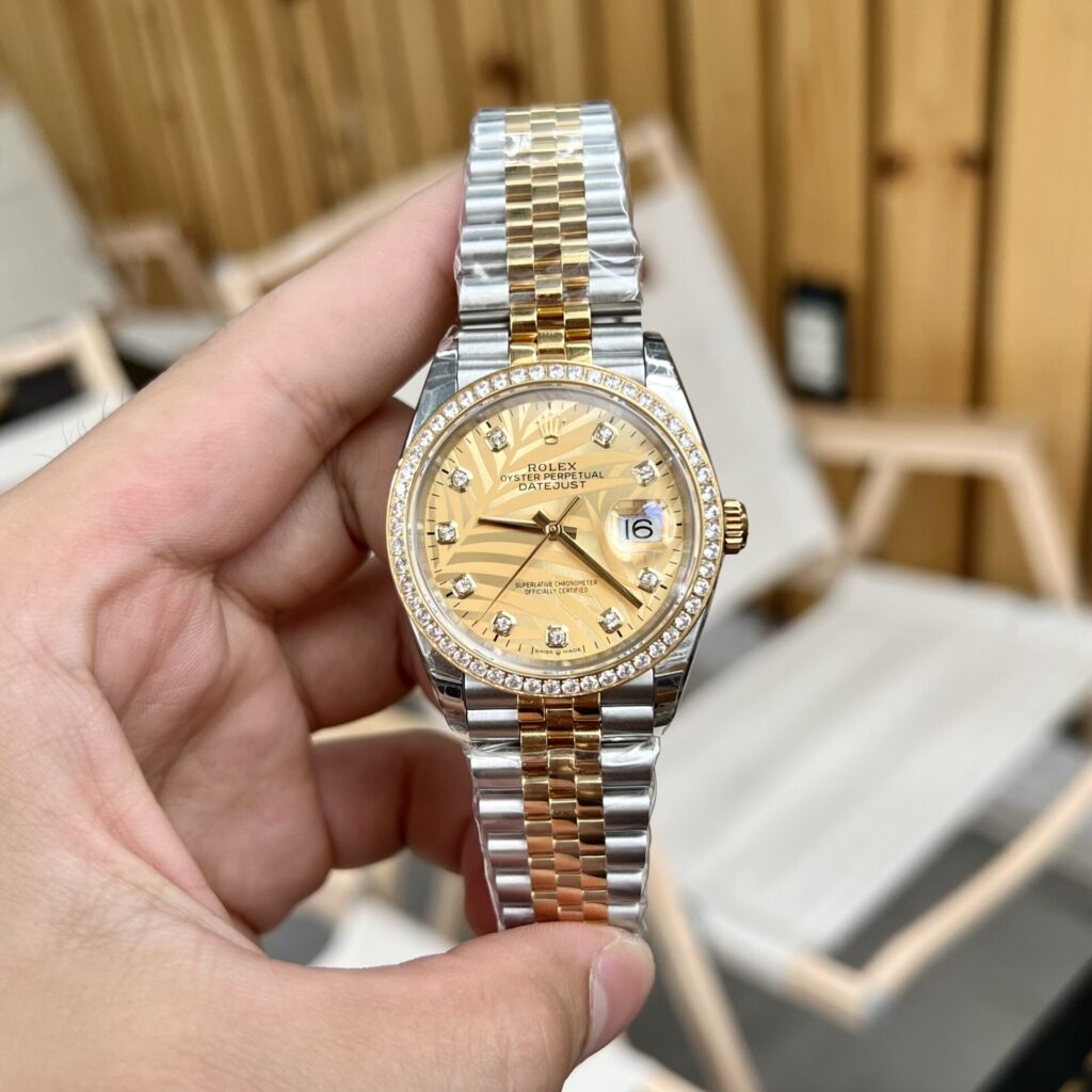 Rolex DateJust 126283RBR 36-41mm Gold (Super Clone) Palm Leaf Dial on Rolesor Bracelet – Automatic Movement