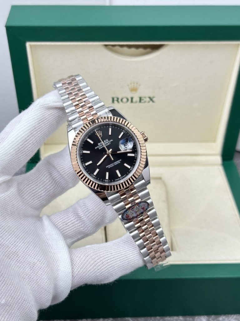 Rolex DateJust 126331 41mm Demi Rose Gold (Clean Factory Super Clone) Black Dial on Jubilee Bracelet – Clone Caliber 3235