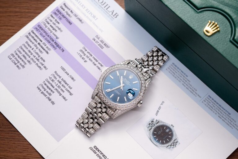 Rolex DateJust 126334 (Super Clone) 41mm Rolesor Blue Dial with Full Diamond Moissanite – Automatic Movement