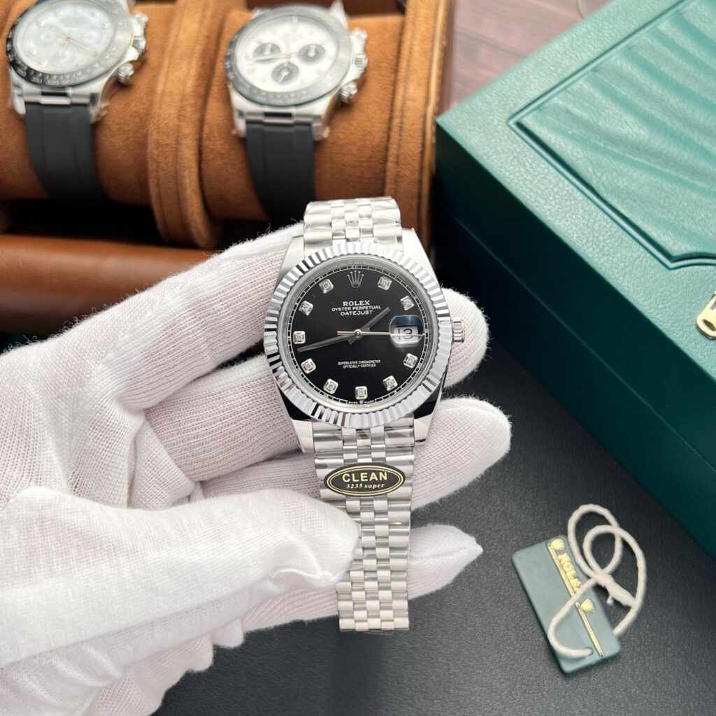 Rolex Datejust 126334 41mm Rolesor (Clean Factory Super Clone) Black Dial with Diamond Hour Markers – Automatic Movement