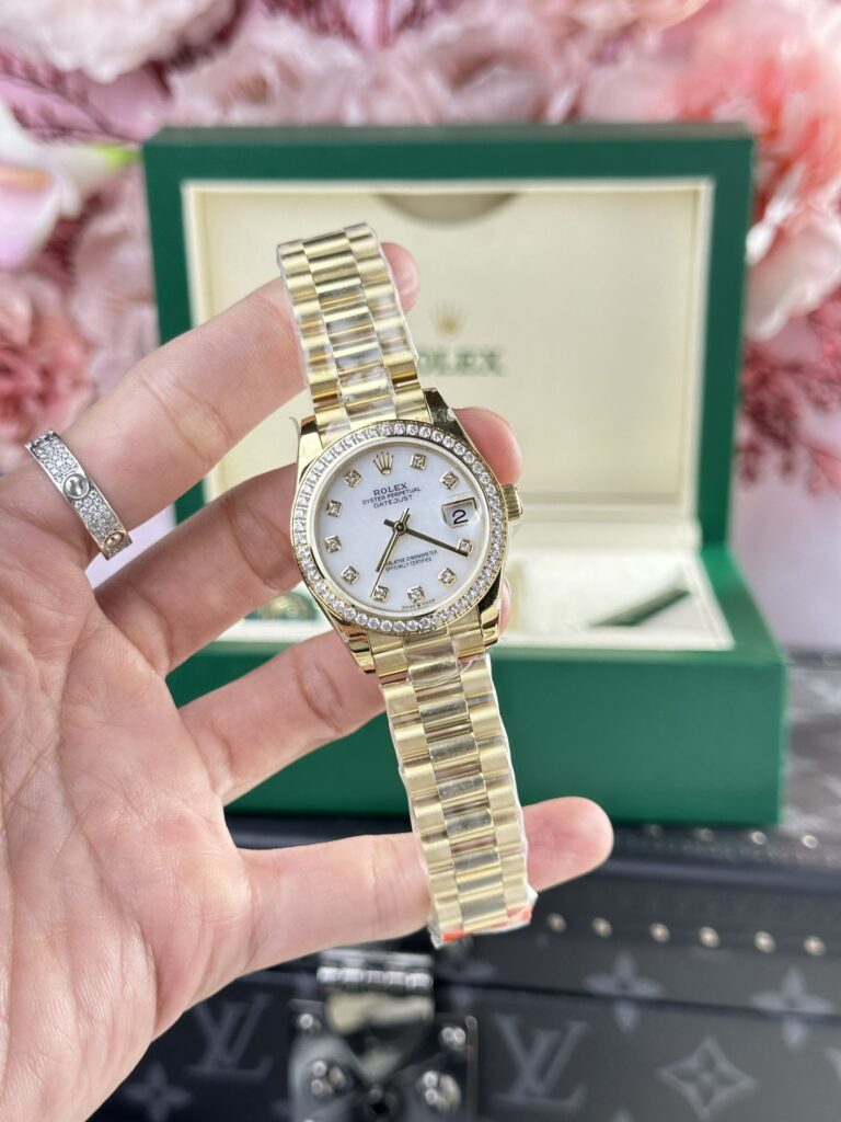 Rolex DateJust 278288 31mm 18K Gold Wrapped (Super Clone) Diamond Bezel on President Strap – Automatic Movement