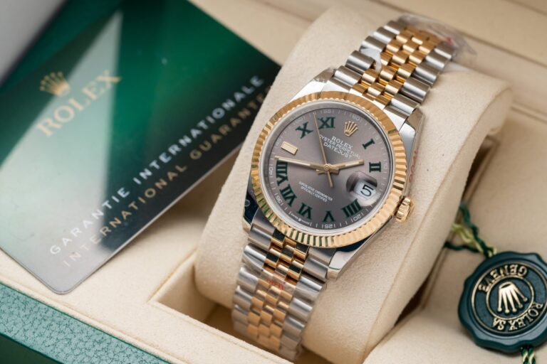 Rolex DateJust Wimbledon 36mm Gold Wrapped (GM Factory Super Clone) Slate Dial with Green Roman Numerals on Gold Wrapped Jubilee Bracelet – Rolex Super Clone